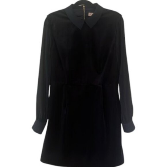 Ted Baker navy blue velvet sheer sleeves A-line flare skirt collar dress size 10 - Picture 7 of 12
